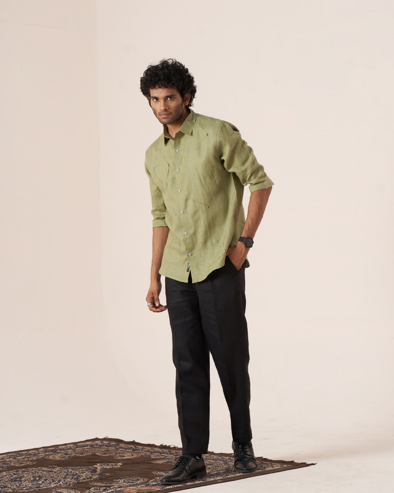 Olive Essence Pure Linen Designer Shirt