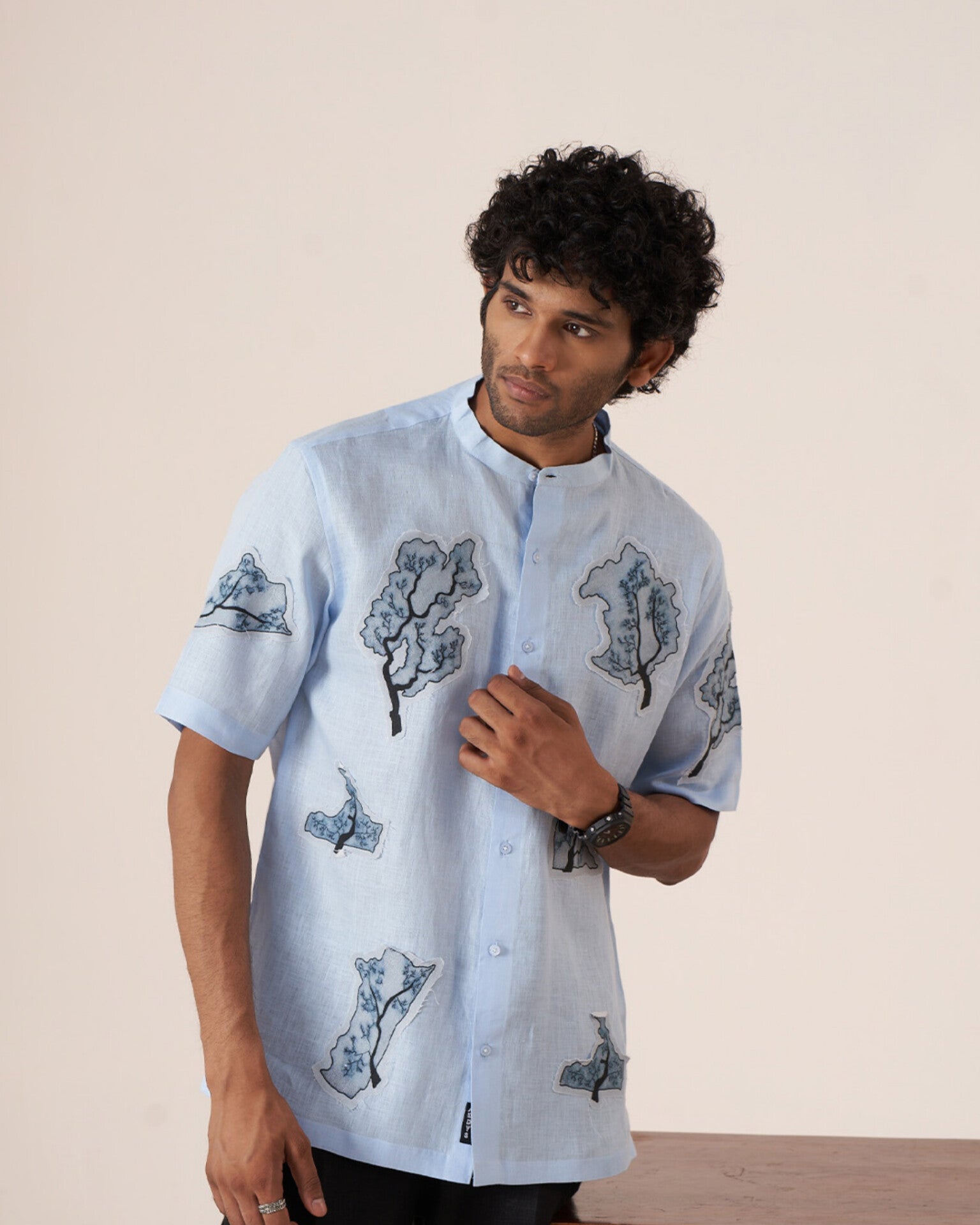 Blue Tranquility Pure Linen Designer Shirt