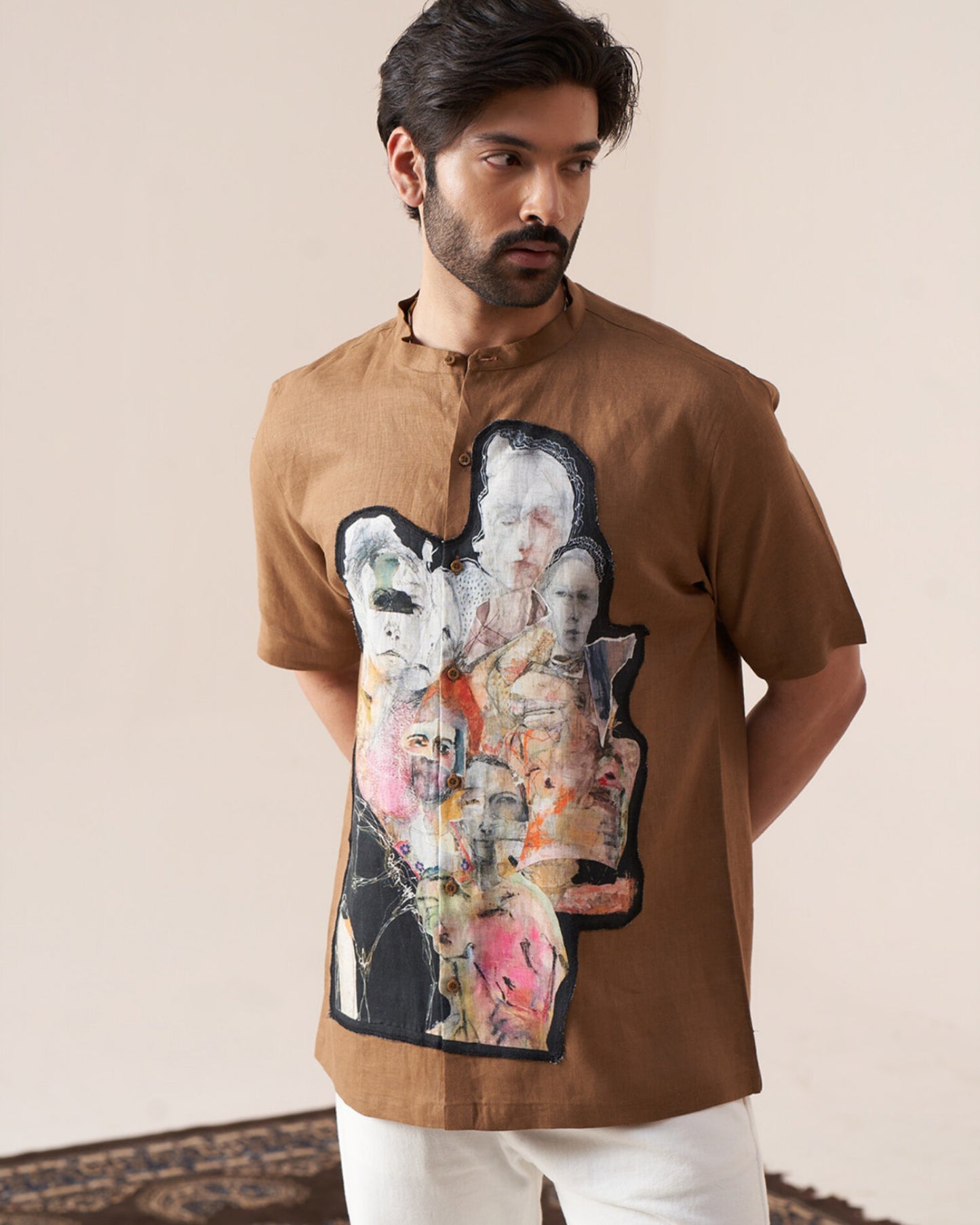 Abstract Collage Pure Linen Designer Shirt