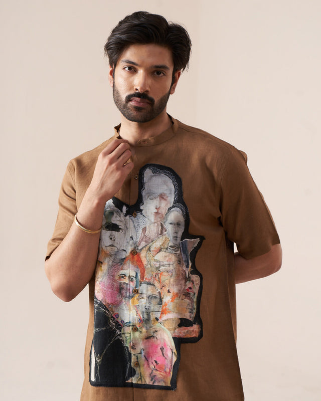 Abstract Collage Pure Linen Designer Shirt