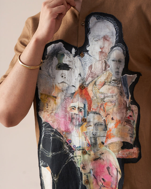Abstract Collage Pure Linen Designer Shirt