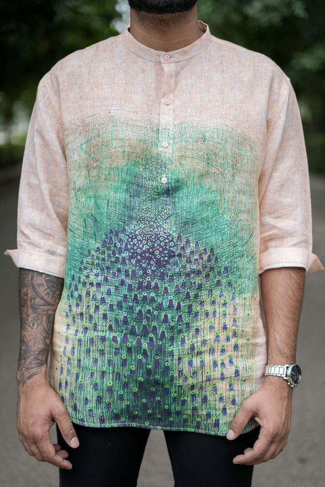 Zen Garden (Pure Linen Kurta Style Shirt) - AddysForMen®️