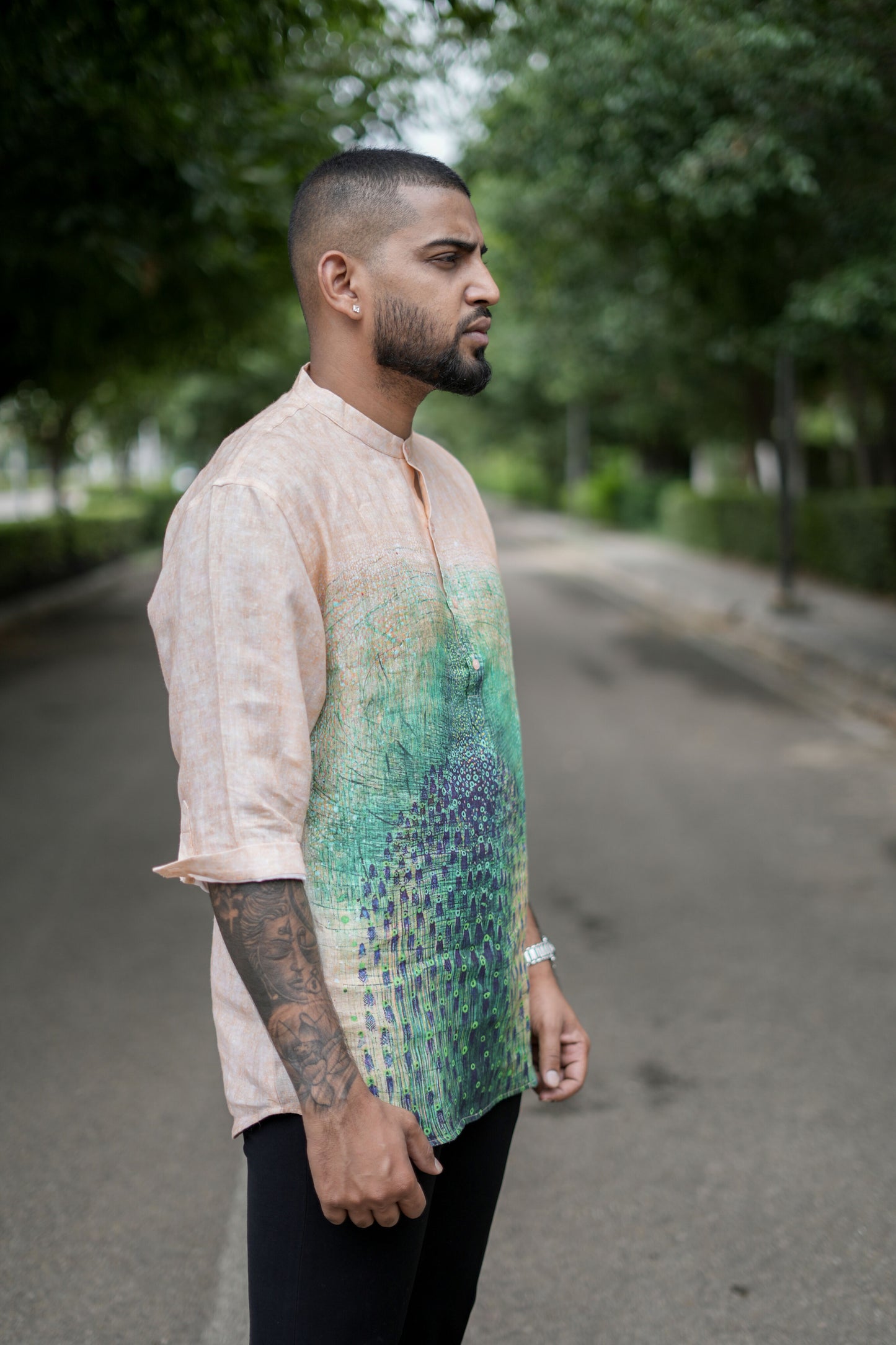 Zen Garden (Pure Linen Kurta Style Shirt) - AddysForMen®️