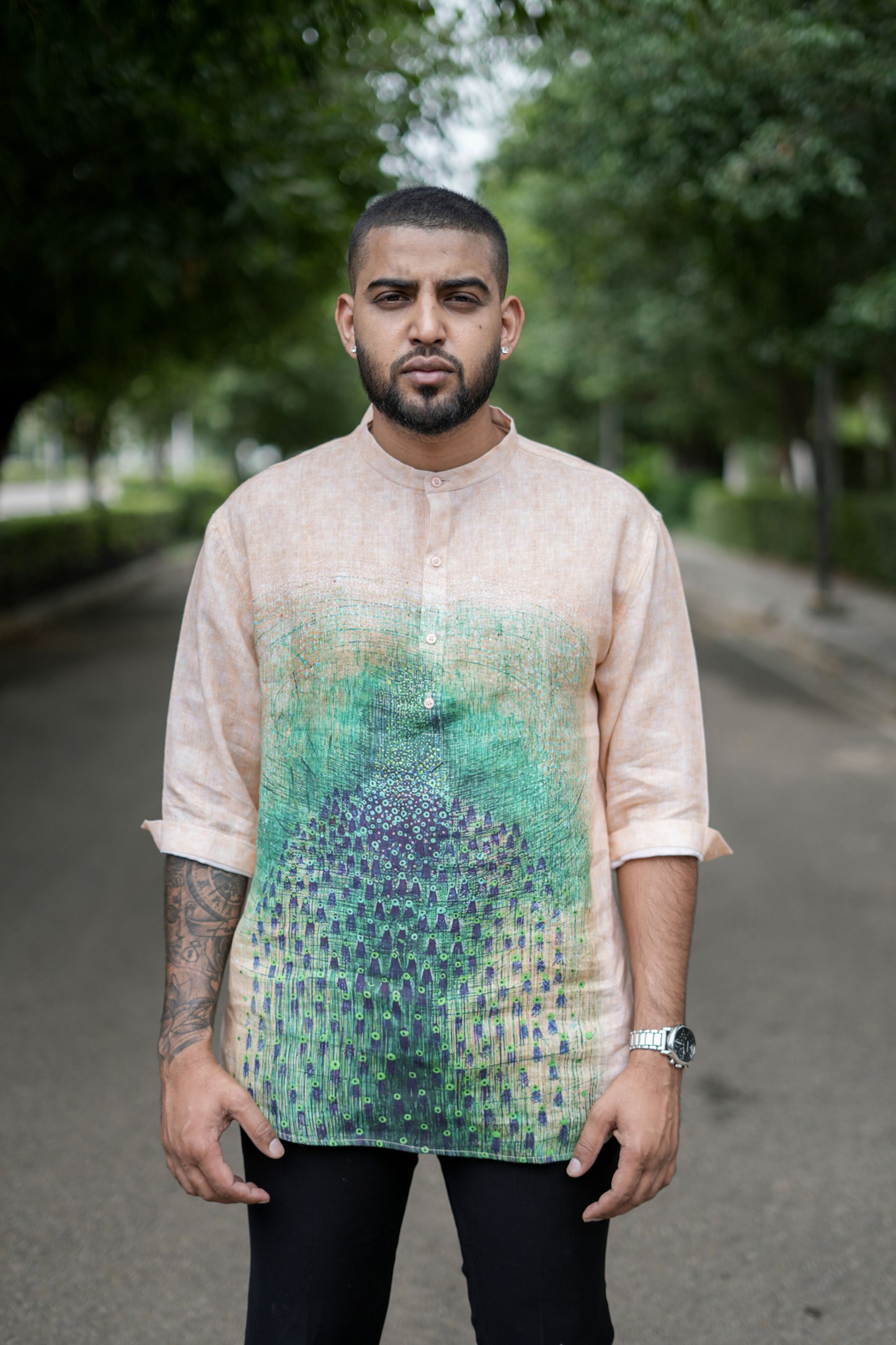 Zen Garden (Pure Linen Kurta Style Shirt) - AddysForMen®️