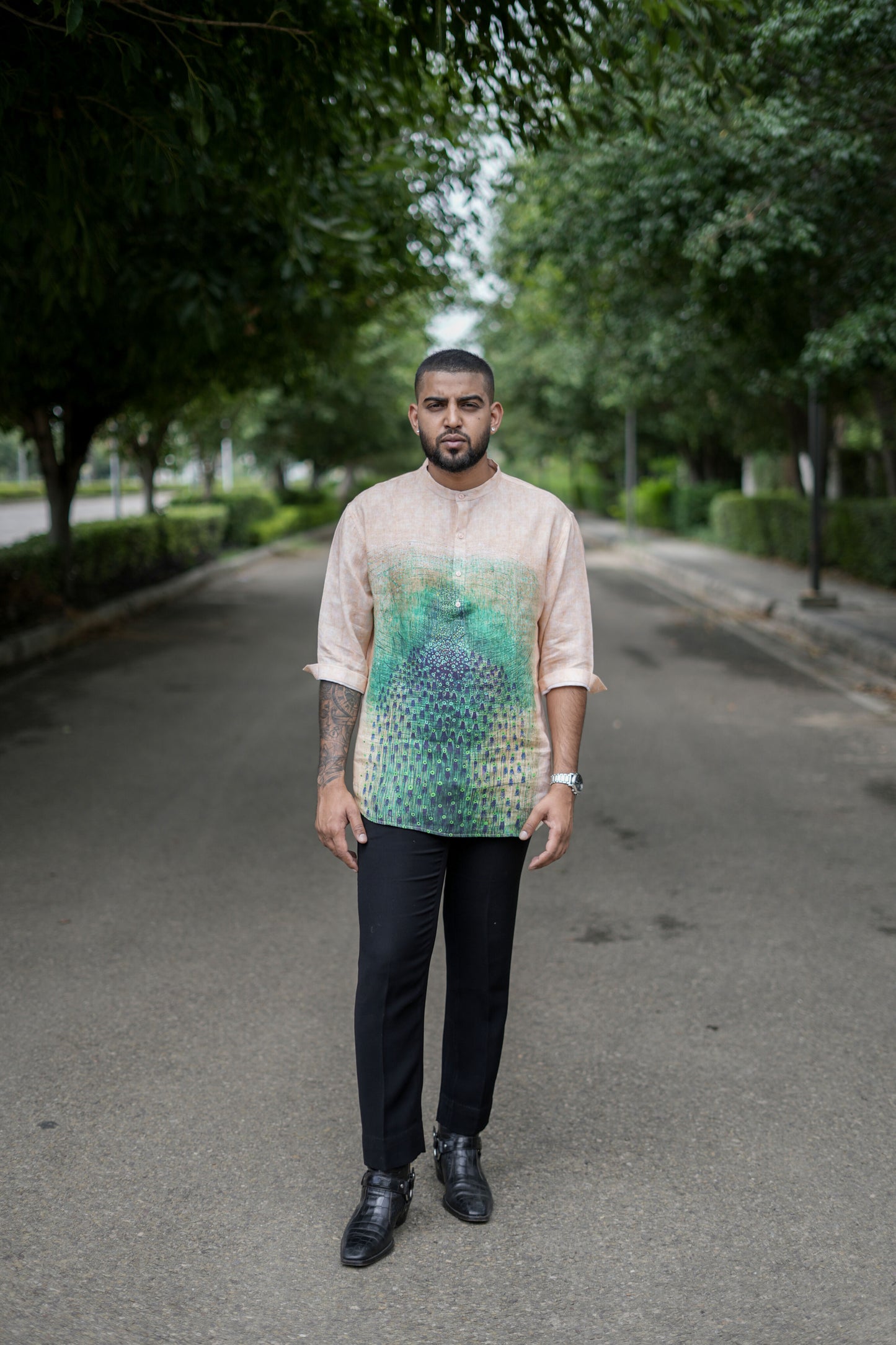 Zen Garden (Pure Linen Kurta Style Shirt) - AddysForMen®️