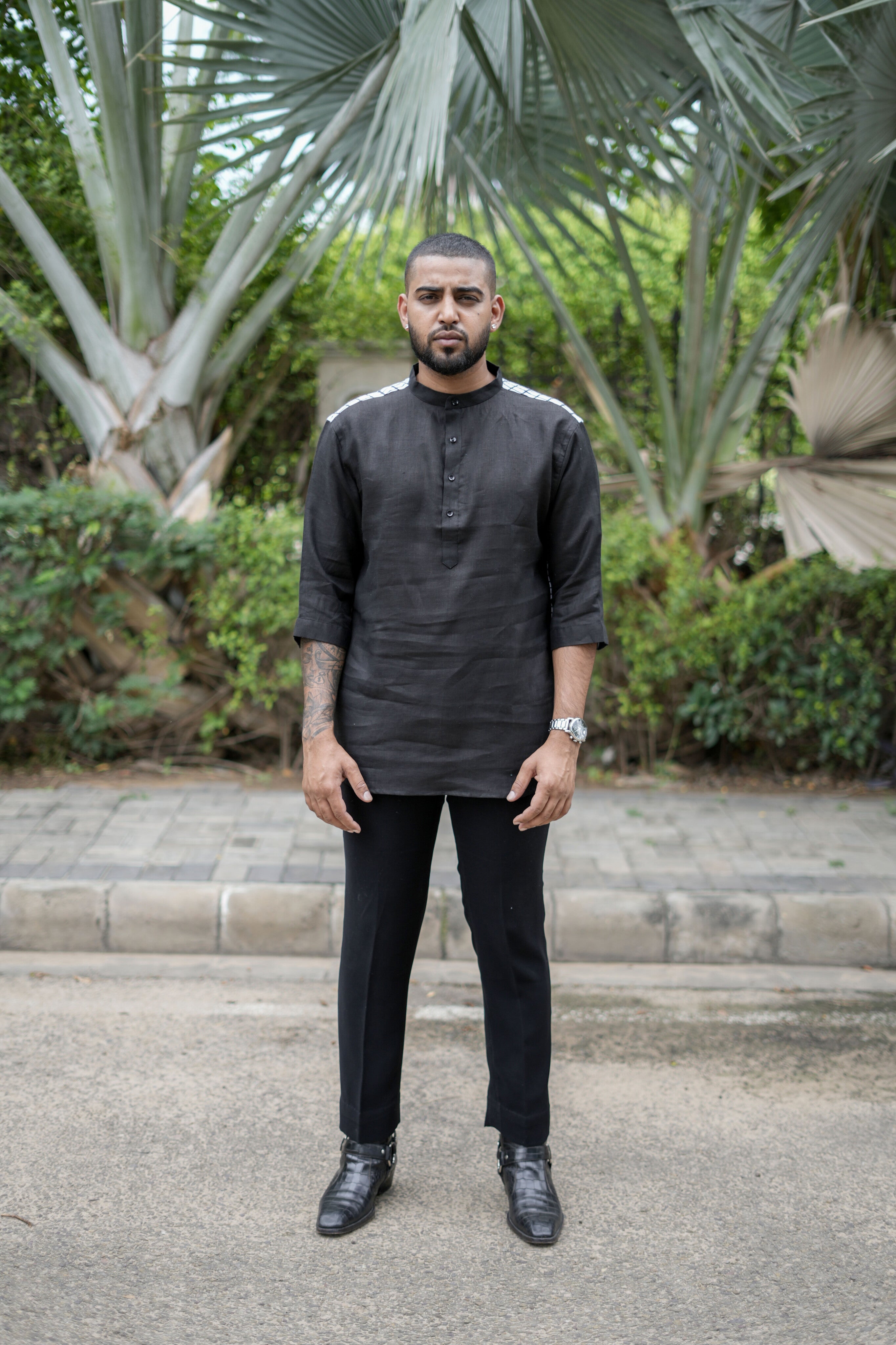 Enchanted Haven (Pure Linen Kurta Style Shirt) - AddysForMen®️