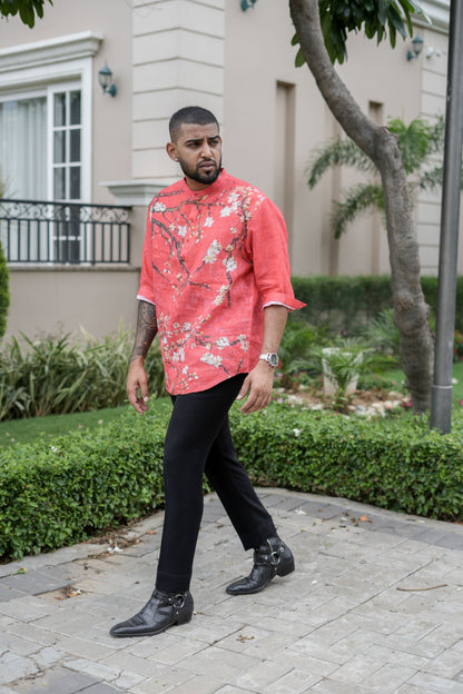 Ethereal Essence (Pure Linen Kurta Style Shirt) - AddysForMen®️