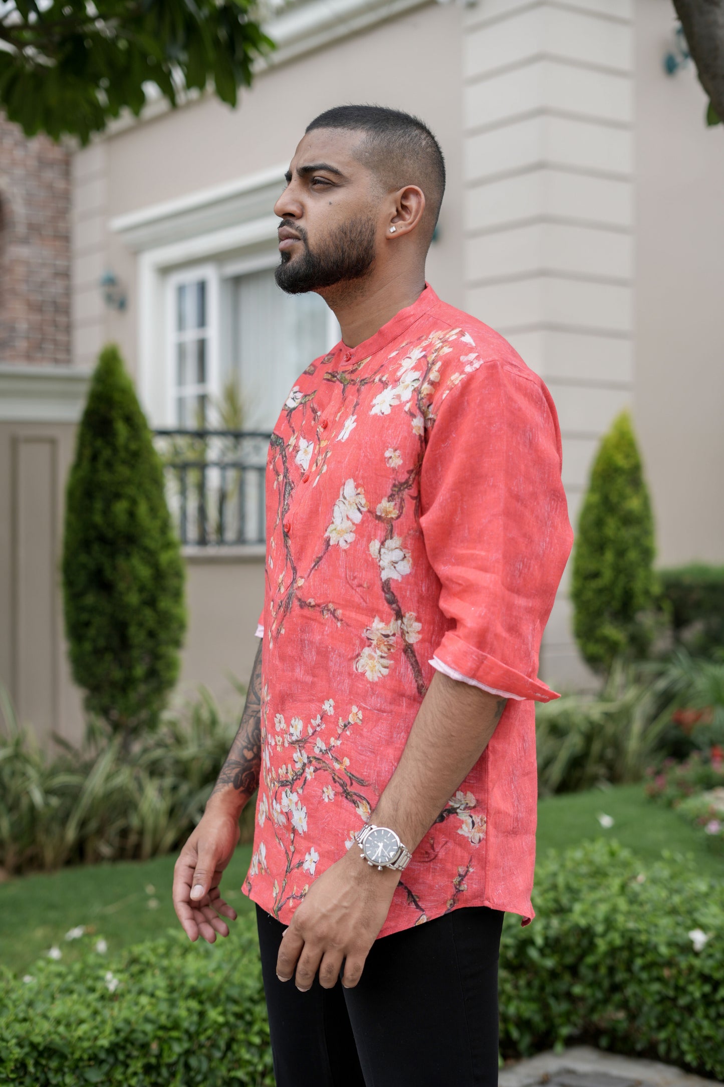 Ethereal Essence (Pure Linen Kurta Style Shirt) - AddysForMen®️