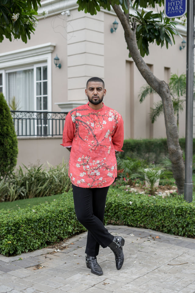 Ethereal Essence (Pure Linen Kurta Style Shirt) - AddysForMen®️