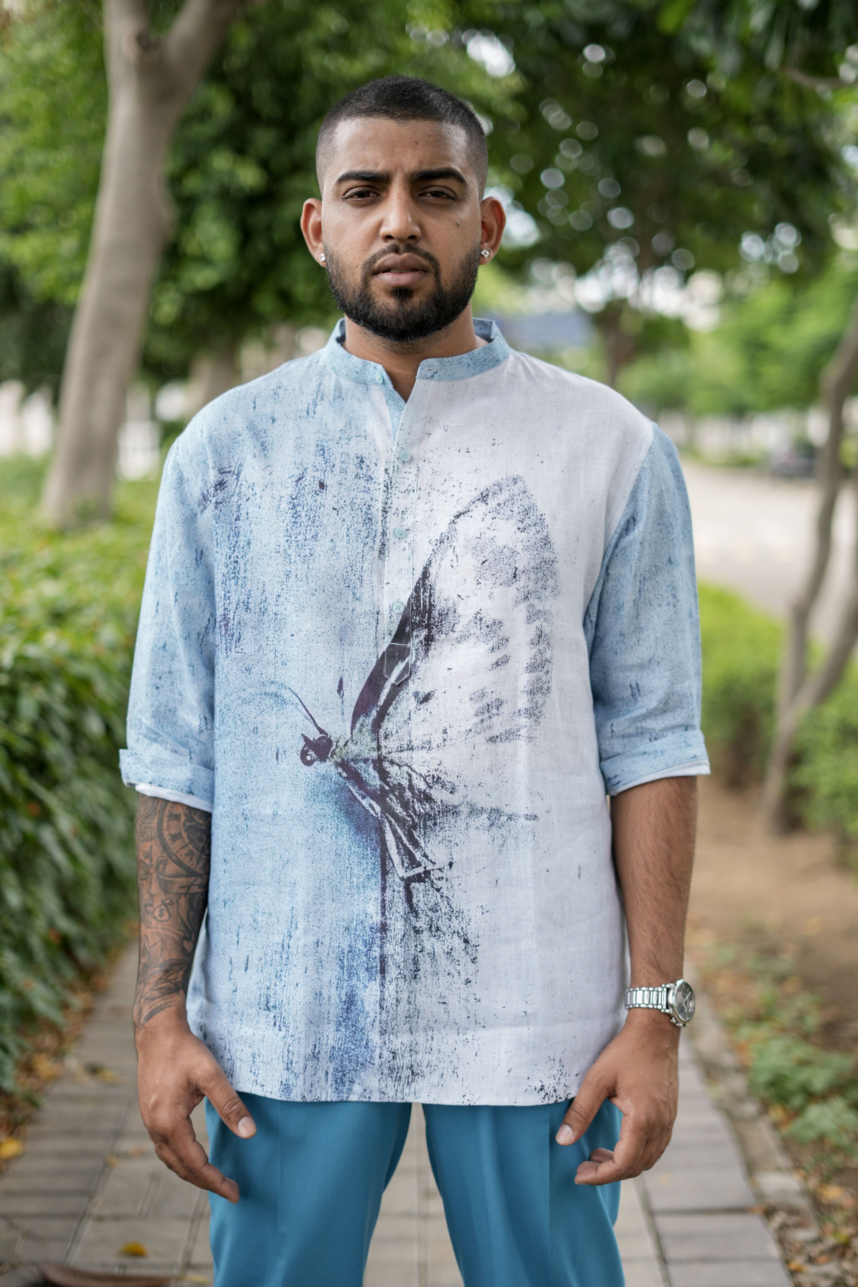 Gentle Gust (Pure Linen Kurta Style Shirt) - AddysForMen®️