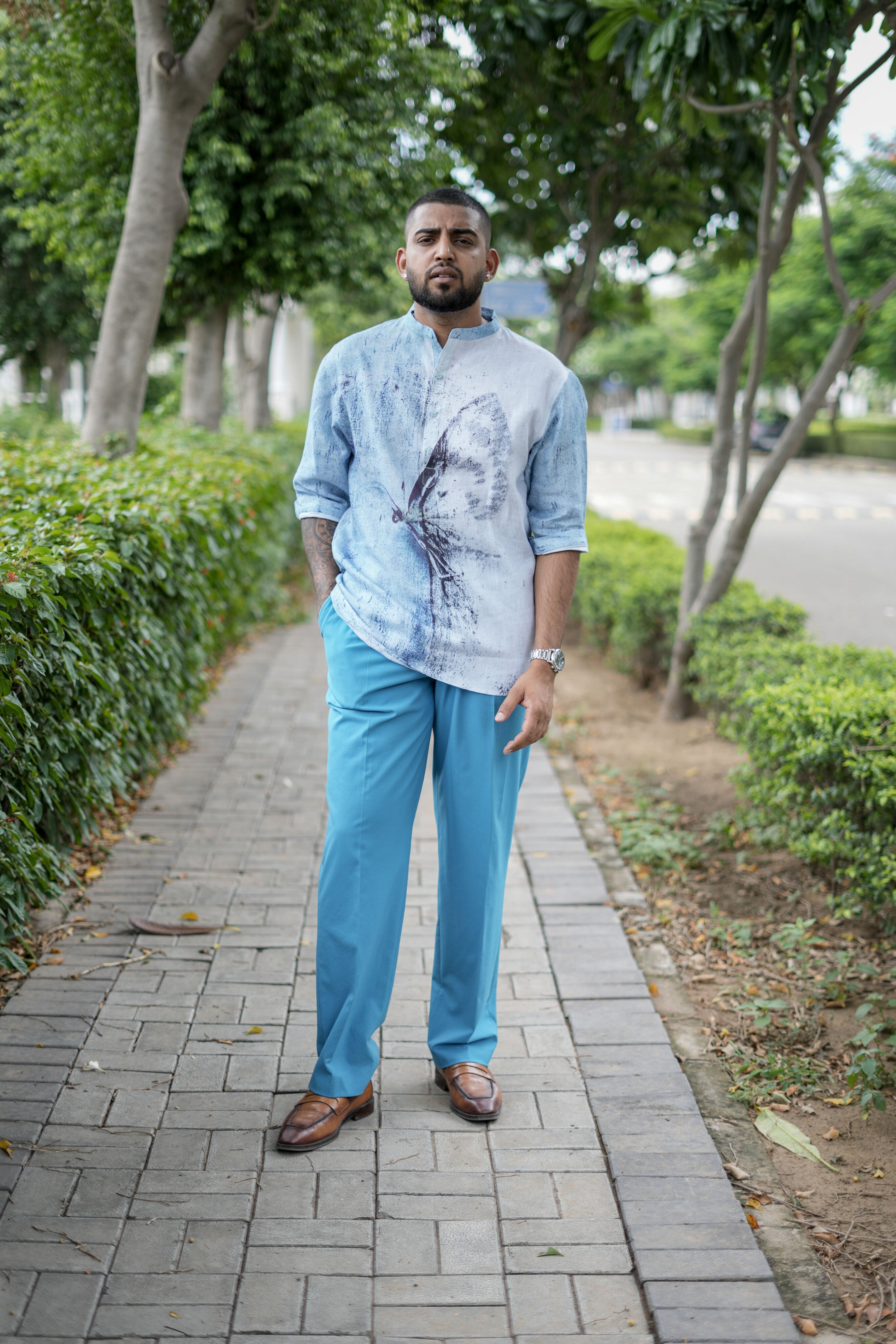 Gentle Gust (Pure Linen Kurta Style Shirt) - AddysForMen®️