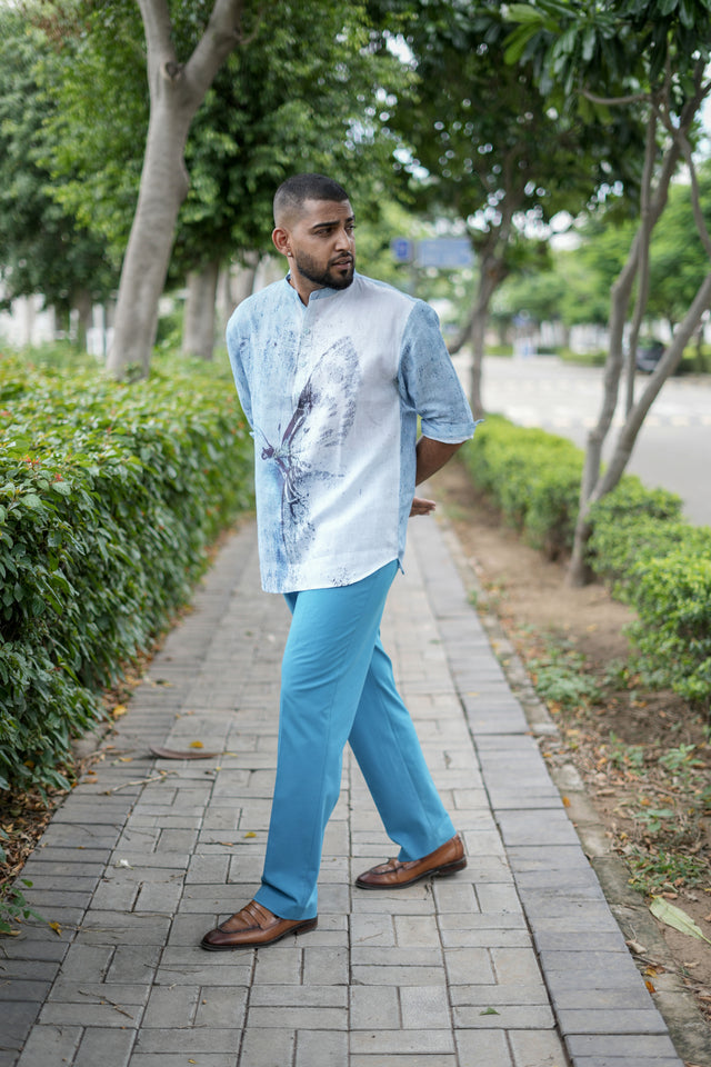Gentle Gust (Pure Linen Kurta Style Shirt) - AddysForMen®️