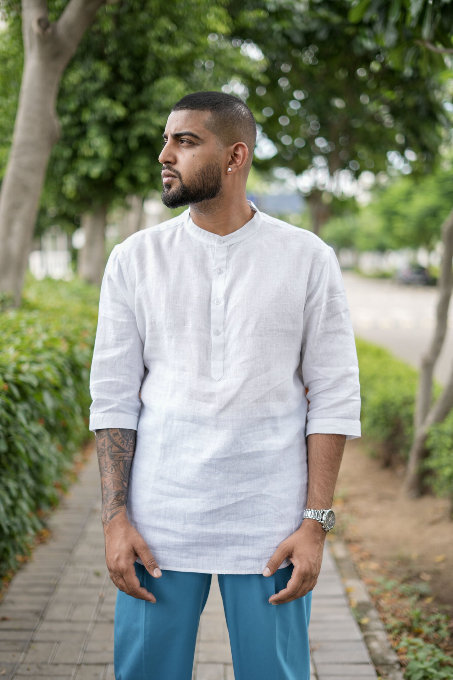 Mystical Shadows (Pure Linen Kurta Style Shirt) - AddysForMen®️