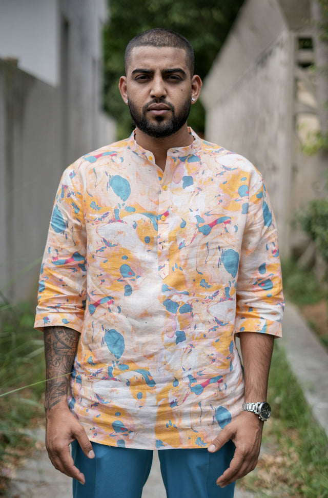 Opal Oasis (Pure Linen Kurta Style Shirt) - AddysForMen®️