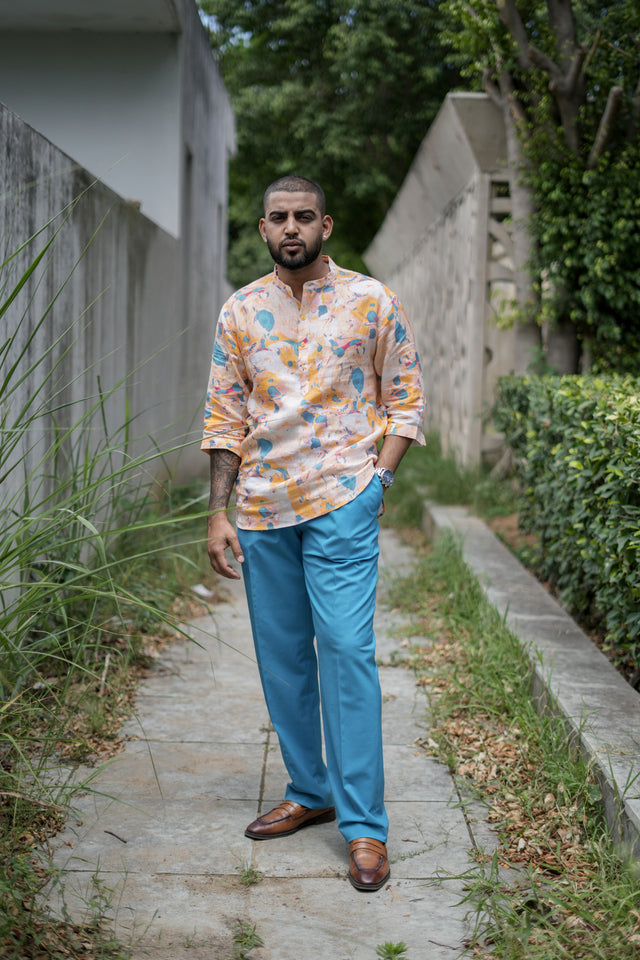 Opal Oasis (Pure Linen Kurta Style Shirt) - AddysForMen®️