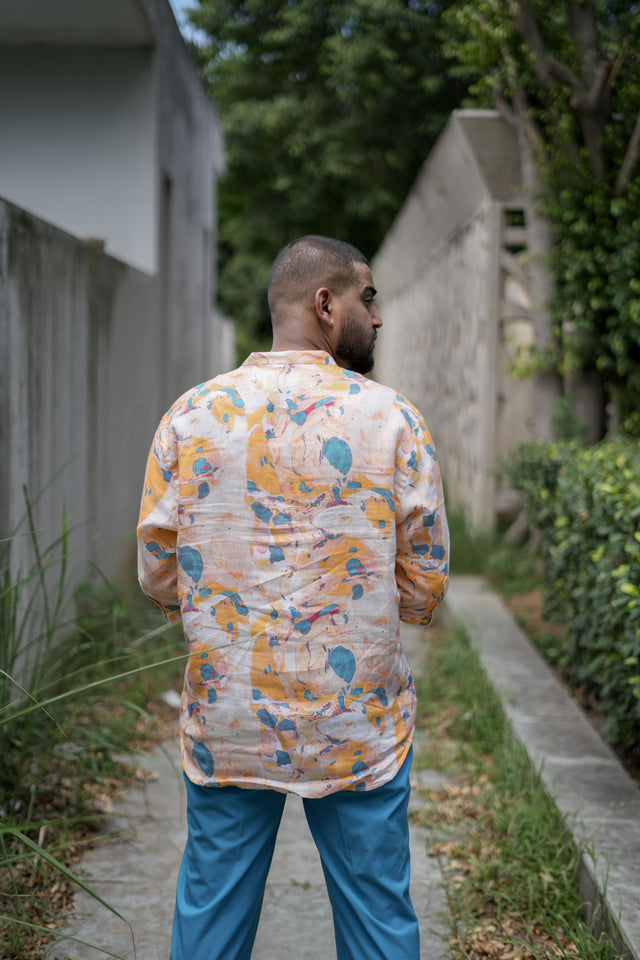 Opal Oasis (Pure Linen Kurta Style Shirt) - AddysForMen®️