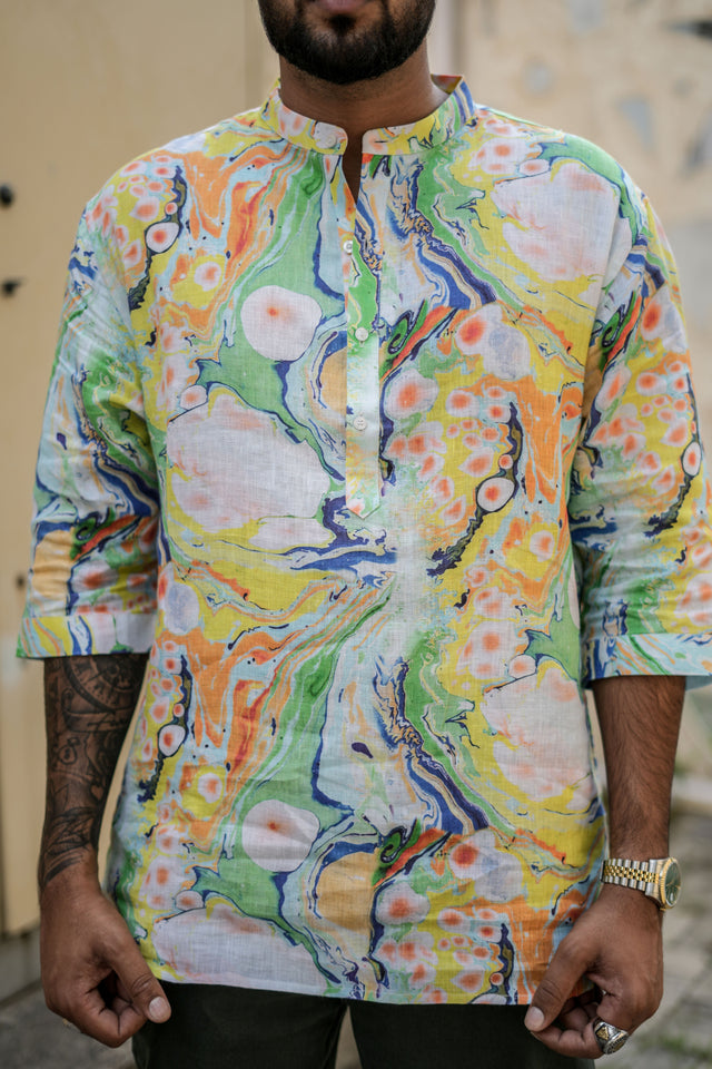 Dusk Delight (Pure Linen Kurta Style Shirt) - AddysForMen®️