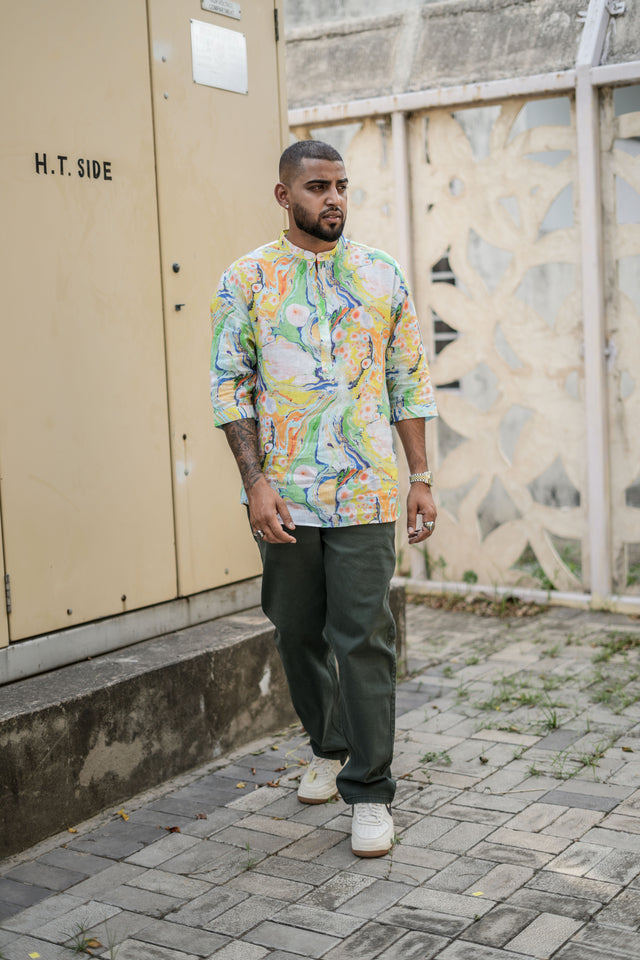 Dusk Delight (Pure Linen Kurta Style Shirt) - AddysForMen®️