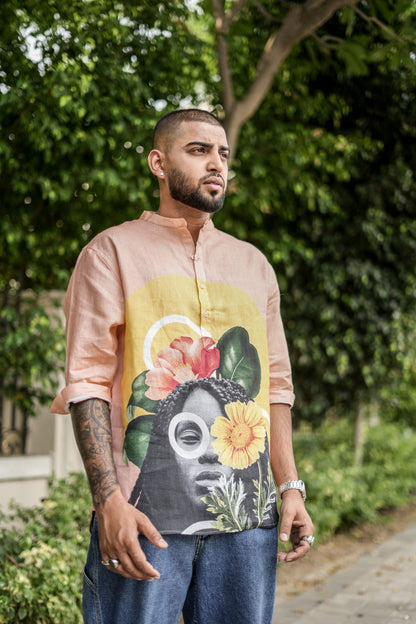 Azure Aura (Pure Linen Kurta Style Shirt) - AddysForMen®️