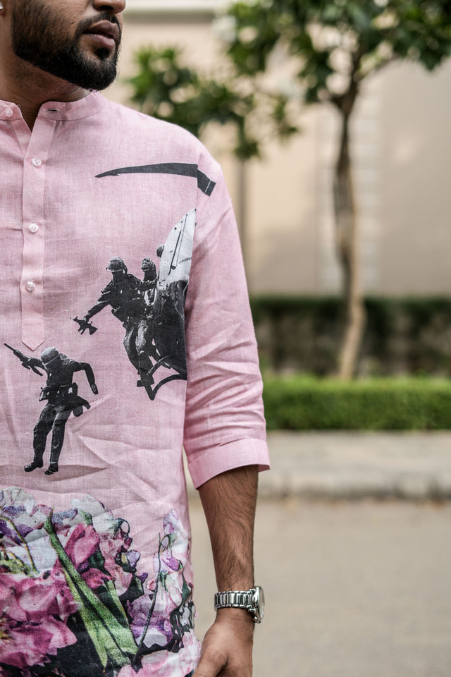 Twilight Tranquility (Pure Linen Kurta Style Shirt) - AddysForMen®️