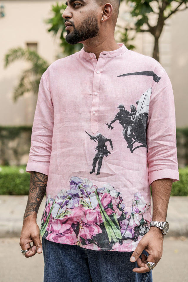 Twilight Tranquility (Pure Linen Kurta Style Shirt) - AddysForMen®️
