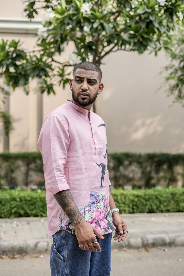 Twilight Tranquility (Pure Linen Kurta Style Shirt) - AddysForMen®️
