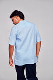 Blue Horizon : A Stylish Journey - Pure Linen Short Sleeve Shirt