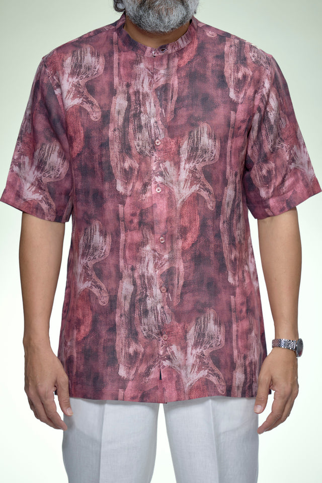 Vintage Inspired Damask Pure Linen Short Sleeve Shirt – AddysForMen®️