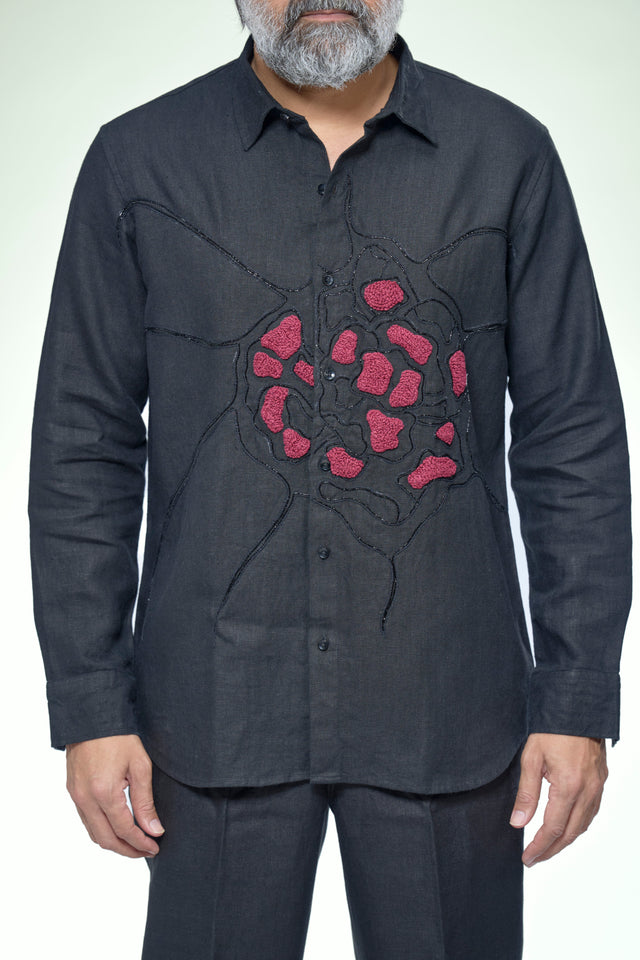 Royal Khatli : 10-Hour Hand Embroidered Pure Linen Half Sleeve Shirt - AddysForMen®️