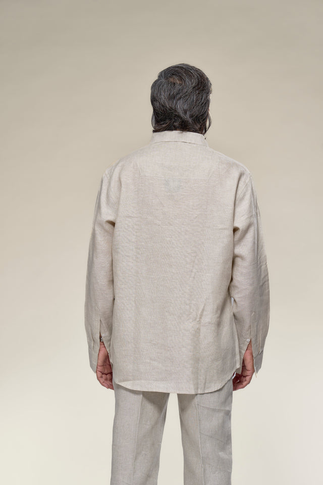 Hemisphere 7 - Hand-Embroidered Pure Linen Full Sleeve Shirt - AddysForMen®️