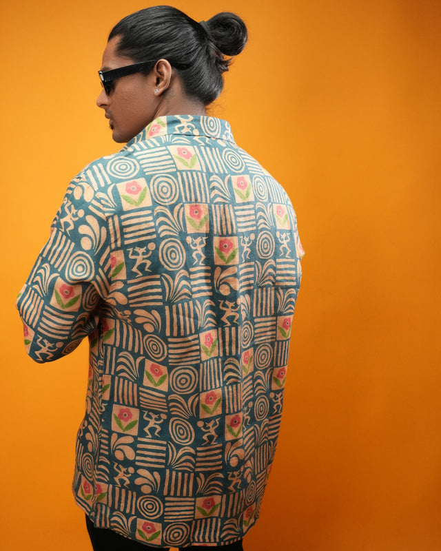 Tribal Dance Pure Linen Short Sleeve Shirt for Men