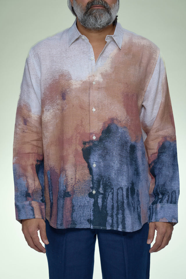 Tera Wash Abstract Gradient Pure Linen Full Sleeve Shirt - AddysForMen®