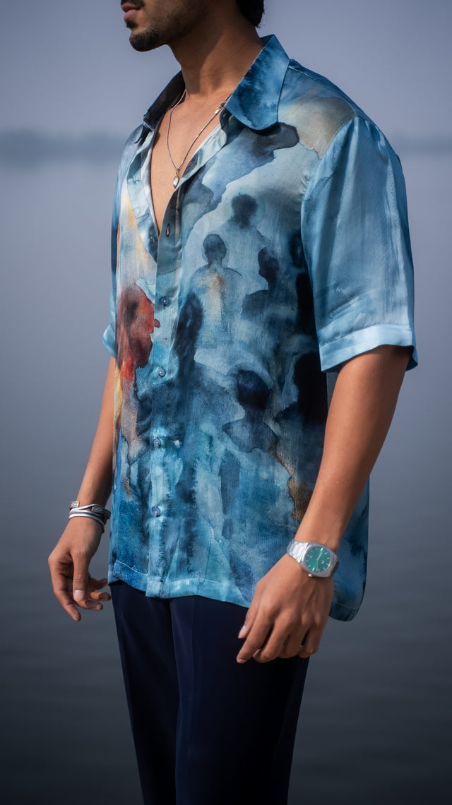 Lost in Blue Pure Bemberg Satin Short Sleeve Shirt