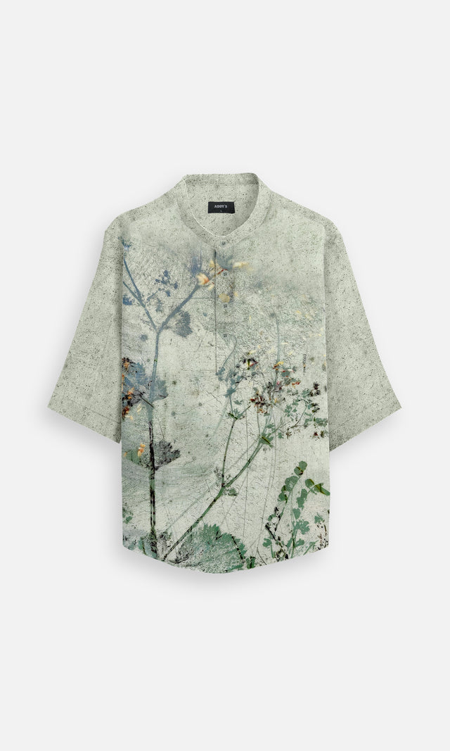 Botanical Breeze (Pure Linen 3/4 Sleeve Kurta Style Shirt) - AddysForMen®️