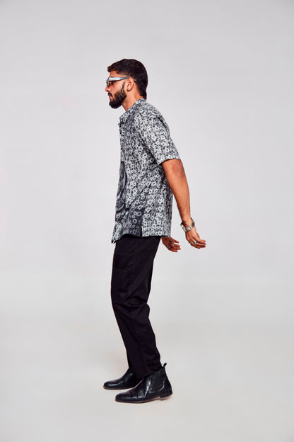 Floral Fusion : Covered Man Embracing Nature's Delight - Pure Tencel Sation Short Sleeve Shirt