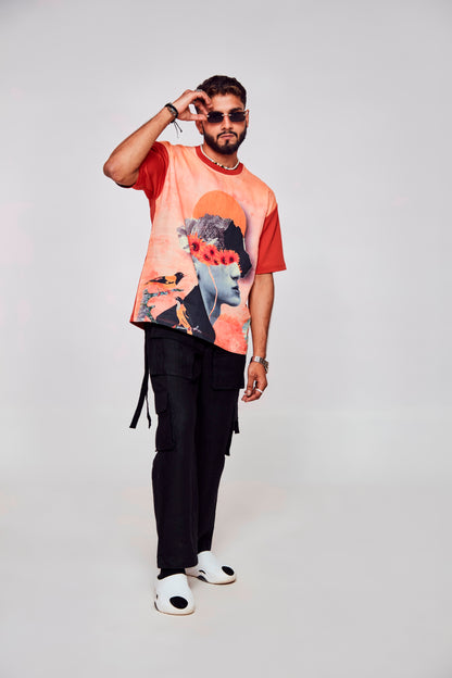 Floral Fusion : Nature Meets Masculine Confidence - Oversize Linen Tshirt