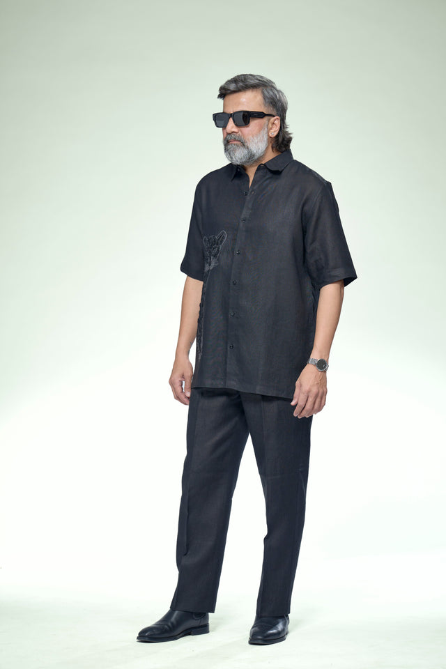 Midday Artisan : 8-Hour Hand Embroidered Pure Linen Half Sleeve Shirt - AddysForMen®️