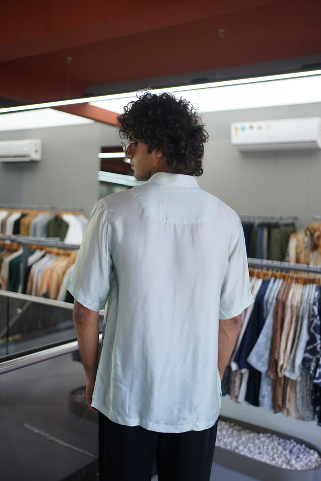 The Divine Union: Radha Krishna Digital Pure Bemberg Satin Short Sleeve Shirt - AddysForMen®️