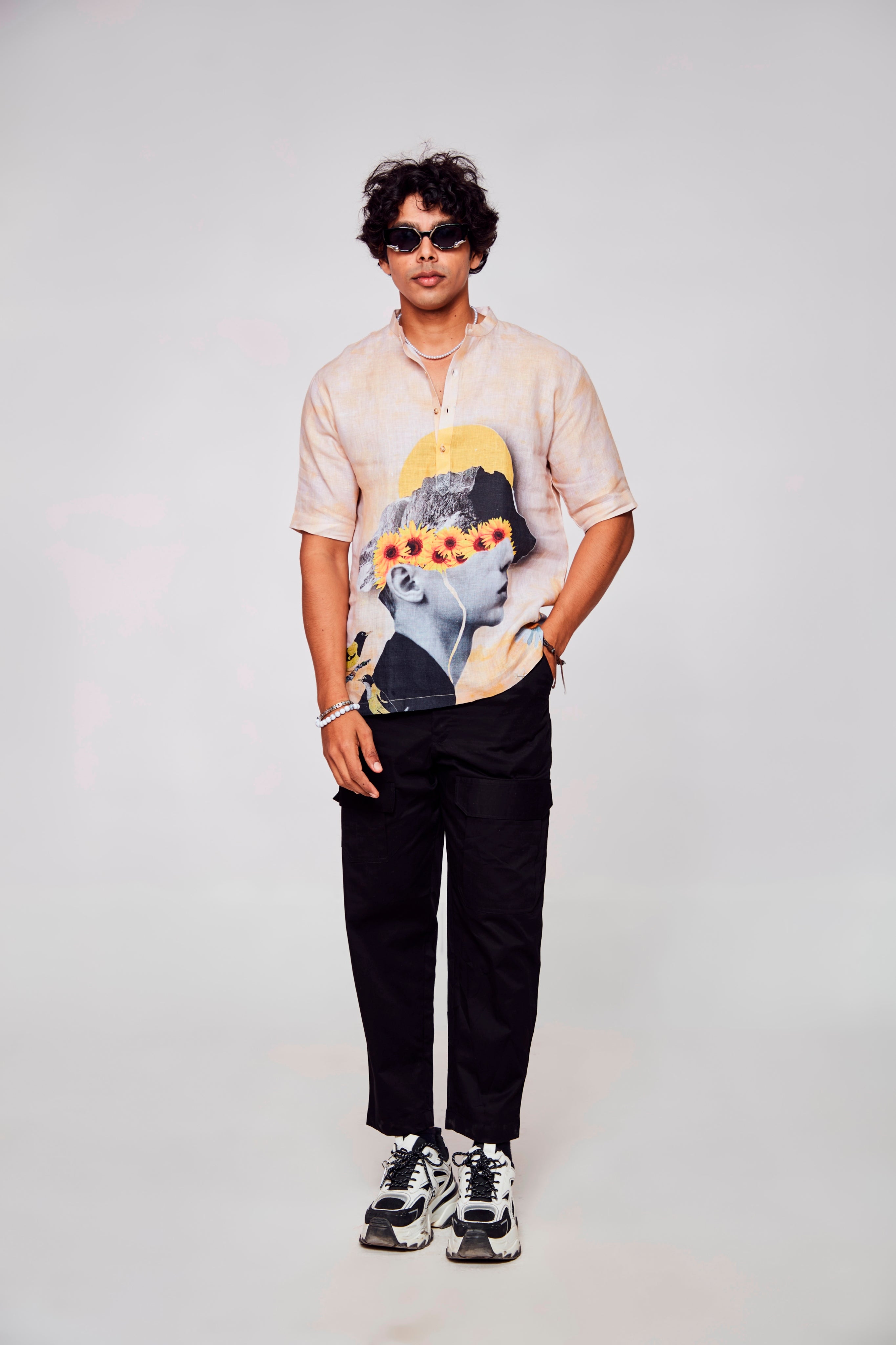 Infinite Embrace : Depths of Self Expression through Faces - Pure Linen Short Sleeve Kurta