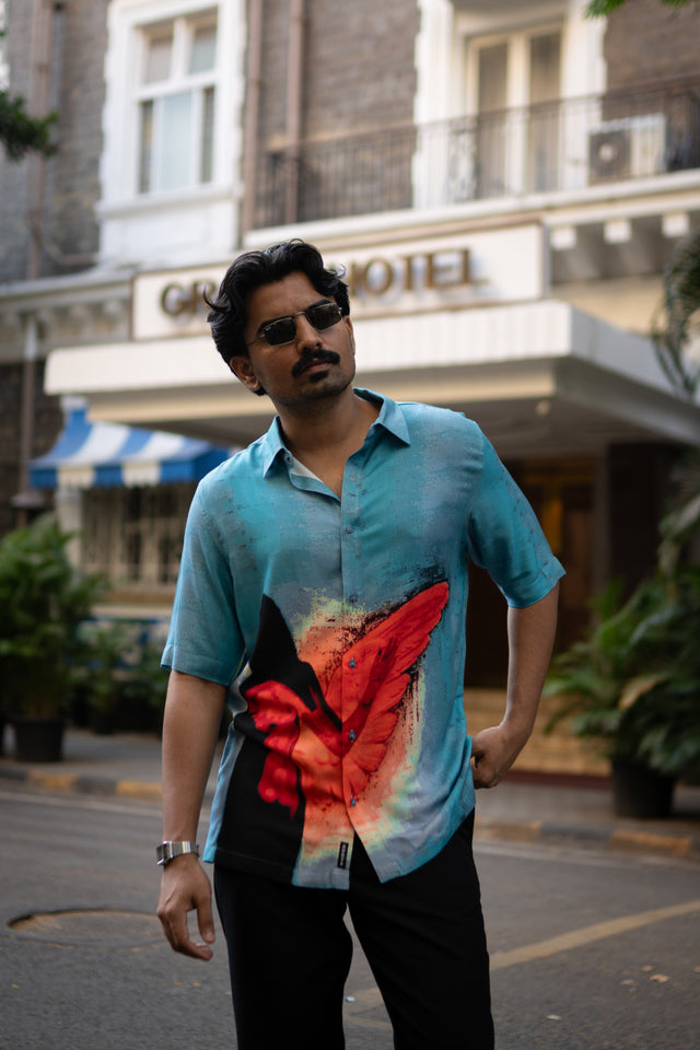 Sky colour Shirt, Phoenix Wing Pure Linen Shirt, Digital Printed Shirt, shirt for men, shirt for women, shirts for men, shirts for women, Long Sleeve shirt, satin Pure Linen shirt, beach wear shirt, party wear shirt
