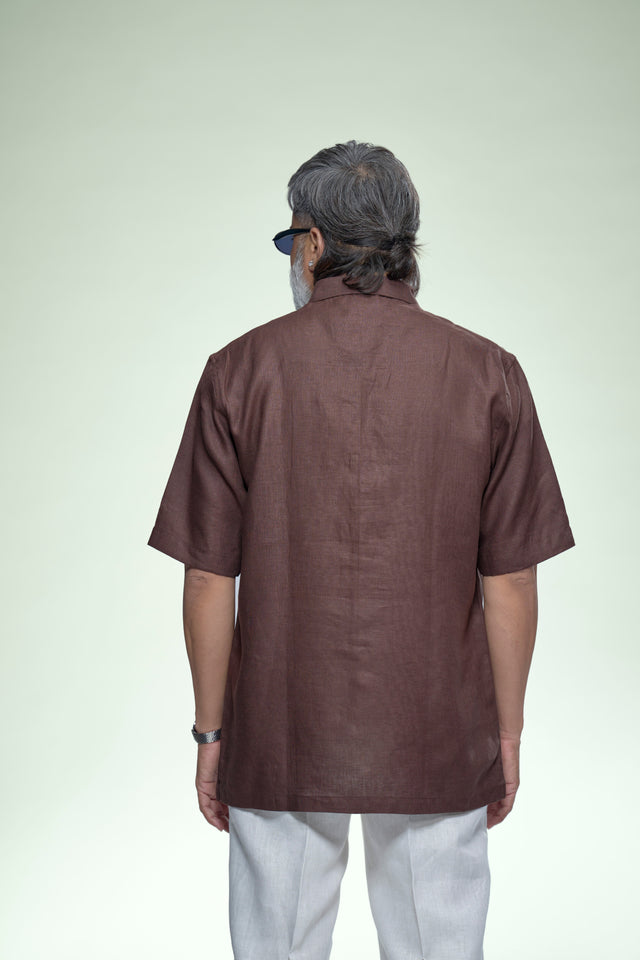 Artistic Floral Patch Pure Linen Designer Short Sleeve Shirt - AddysForMen®