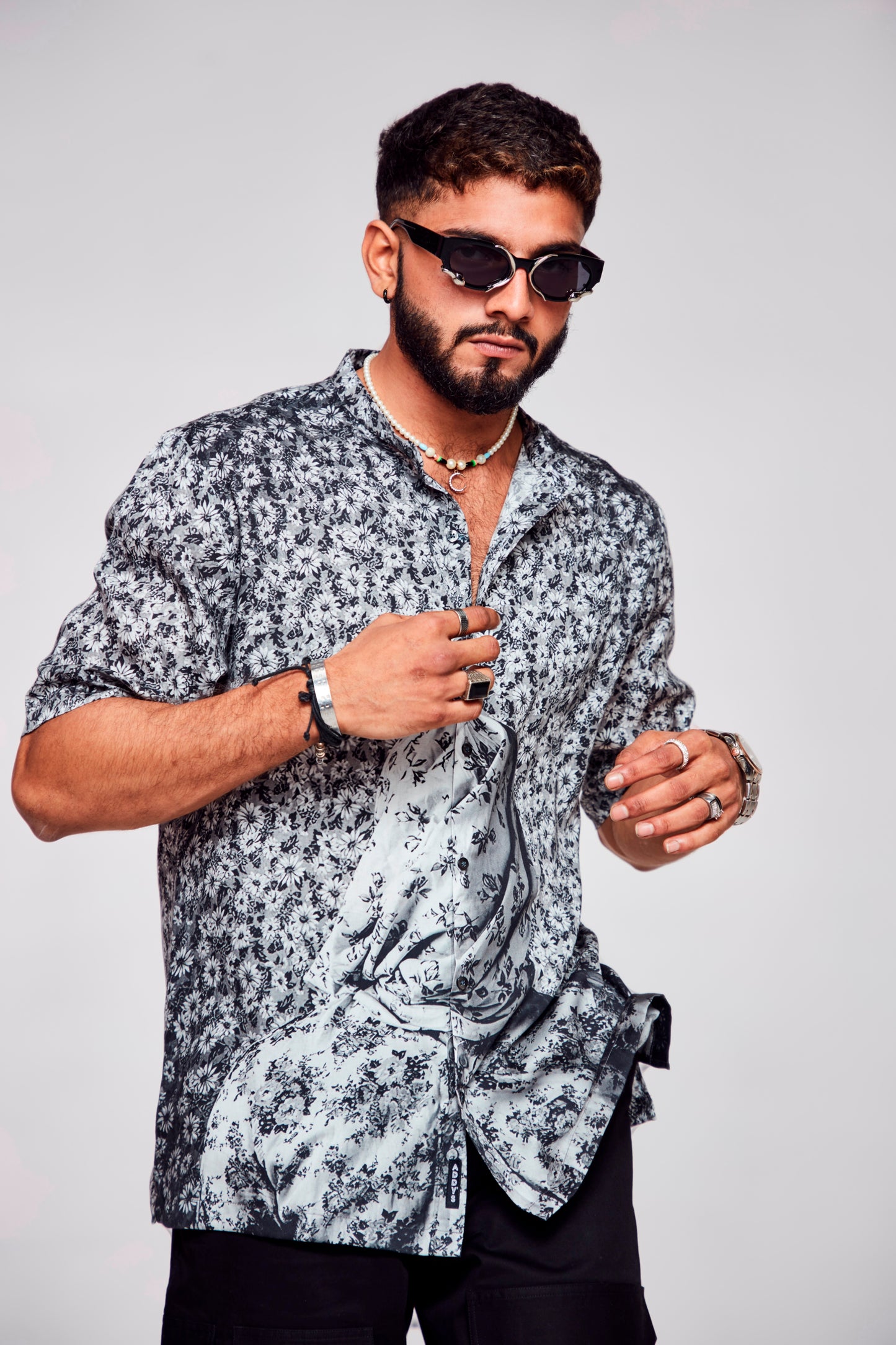 Floral Fusion : Covered Man Embracing Nature's Delight - Pure Tencel Sation Short Sleeve Shirt