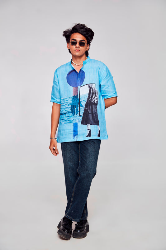 Seaside Serenity : Dive into a World of Relaxed Elegance - Pure Linen Short Sleeve kurta