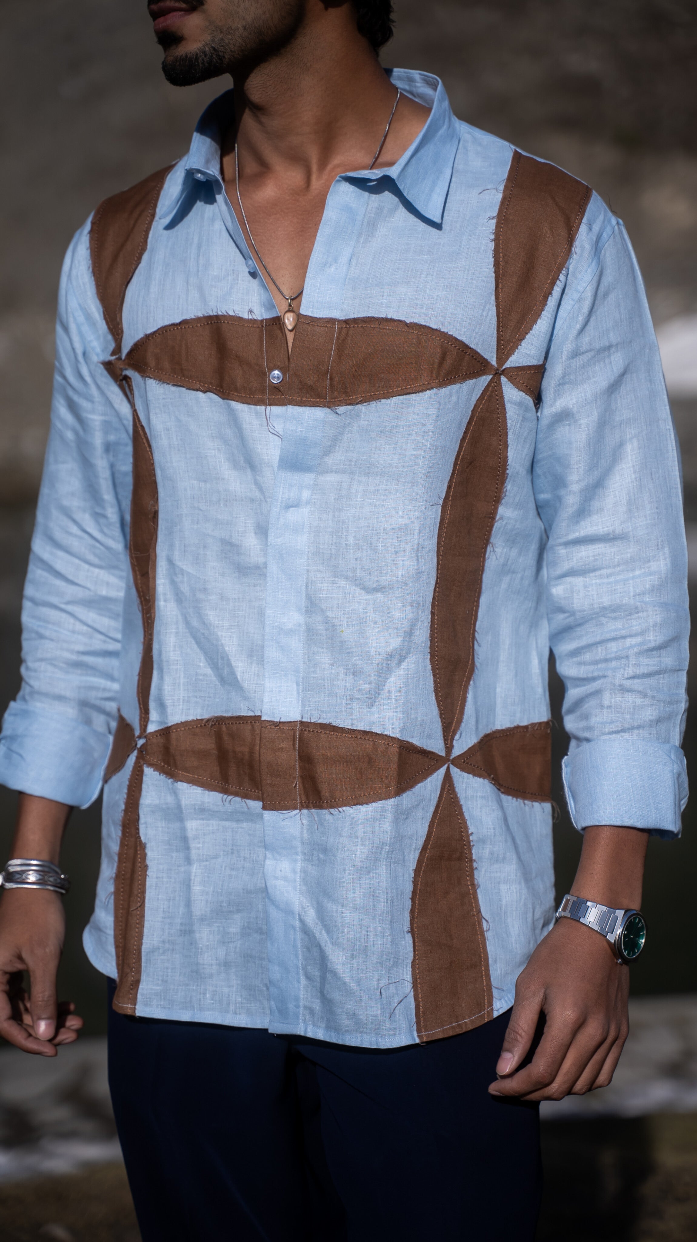 Vintage Grid Pure Linen Designer Shirt
