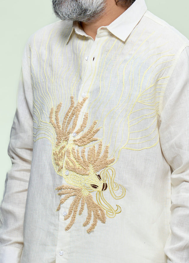 Masterpiece 9 : Hand Embroidery Pure Linen Full Sleeve Shirt - AddysForMen®️