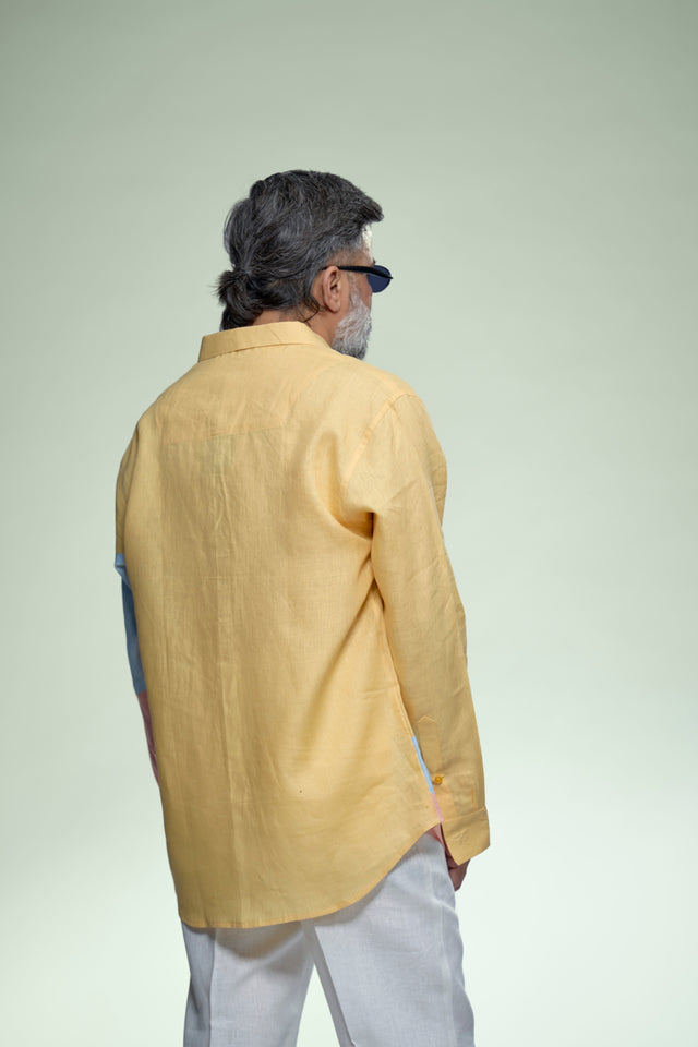 Modern Tricolour Block Pure Linen Designer Shirt - AddysForMen®