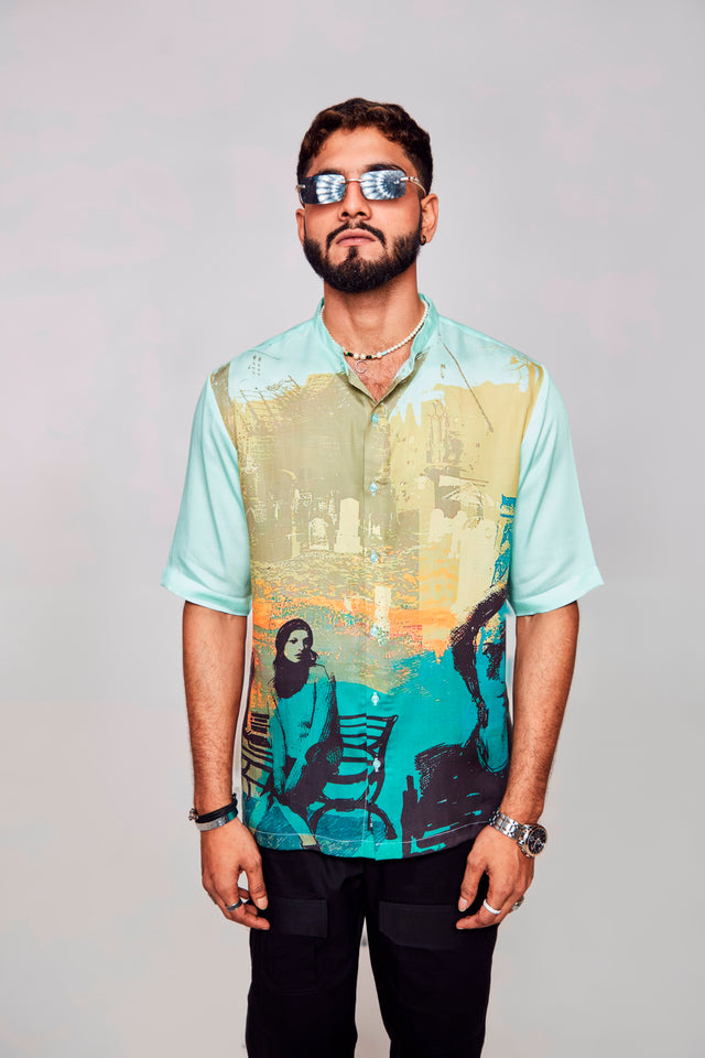 Solitude Serenade Printed Pure Tencel Satin Short Sleeve Shirt