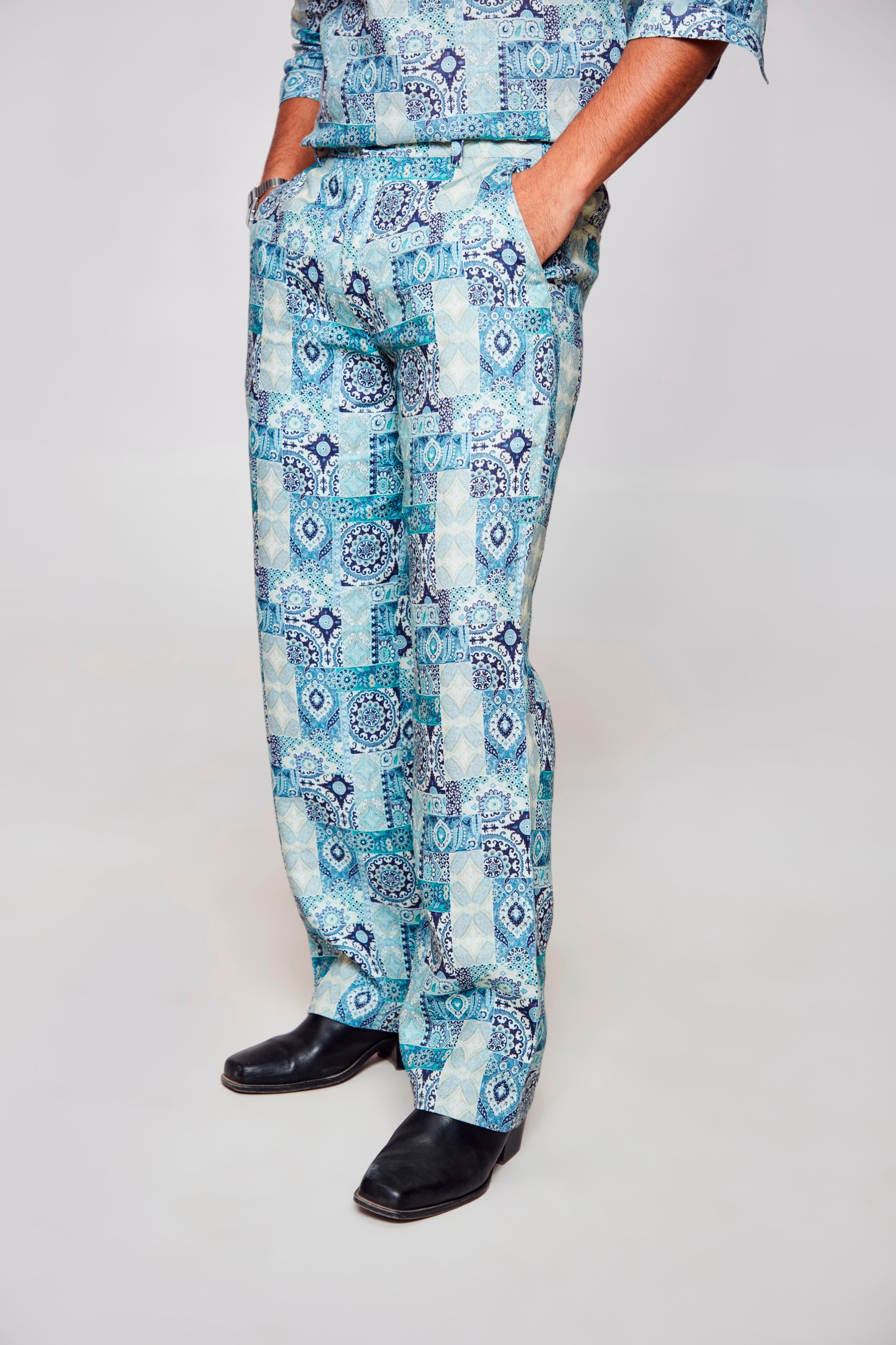 Blue chakra: Pure Linen Wide Leg Loose Fit Pant