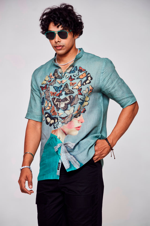 Feminine Fusion Printed Pure Linen Short Sleeve Unisex Shirt