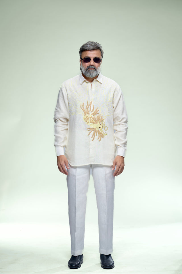 Masterpiece 9 : Hand Embroidery Pure Linen Full Sleeve Shirt - AddysForMen®️